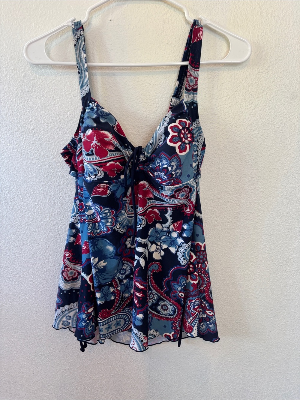 Paisley Tie-Front Navy Red Floral Camisole
